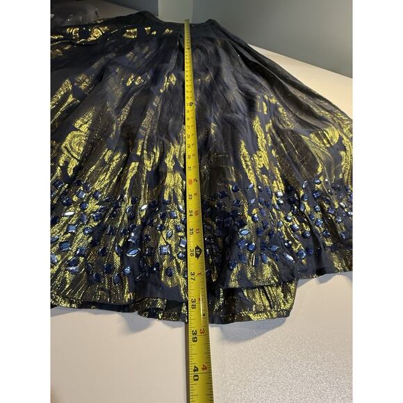 Vtg Soft Surroundings Brocade Beaded Maxi Skirt Sz S Blue Gold NEW Whimsigoth - Picture 9 of 9